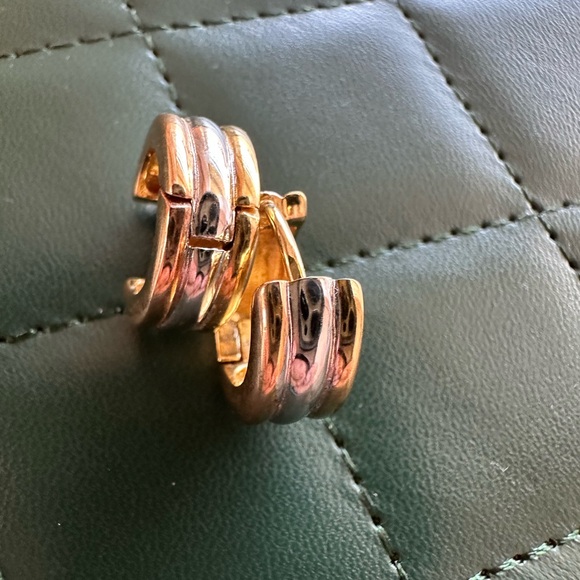 Tri tone mini Hoop Huggies  Earrings - Picture 6 of 13